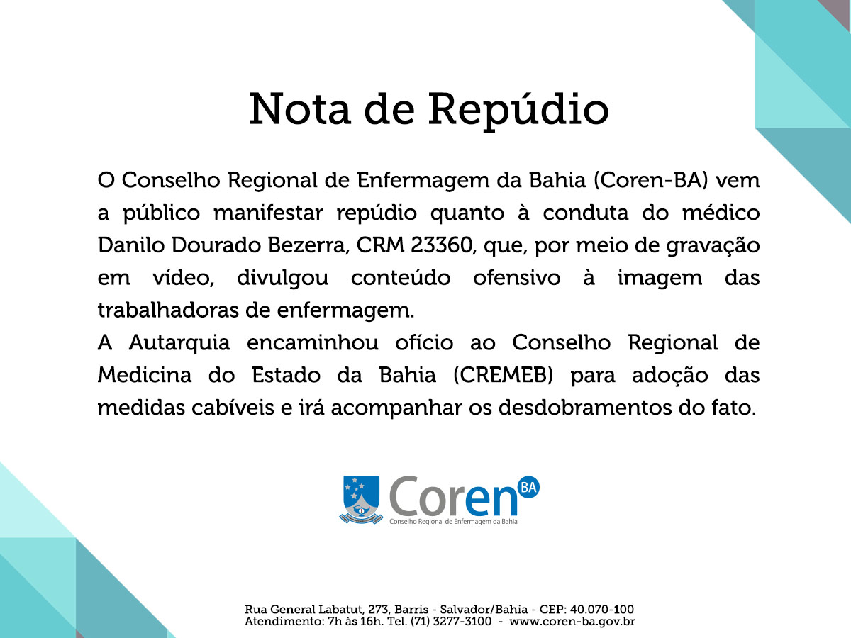 Nota De Rep Dio Conselho Regional De Enfermagem Da Bahia